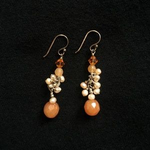 Light Orange Pearl Beaded Drop Earrings